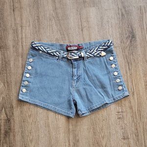 Juke Box Denim Blue Jean Belted Shorts ~ Sz 6 ~ Stretch ~ Mid Rise ~ 3" Inseam